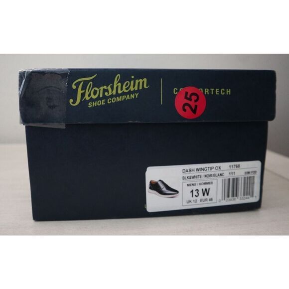 Florsheim 11768 Men's Sz 13W Black/White Dash Wing Tip Sneaker Sole Oxfords - Picture 13 of 13